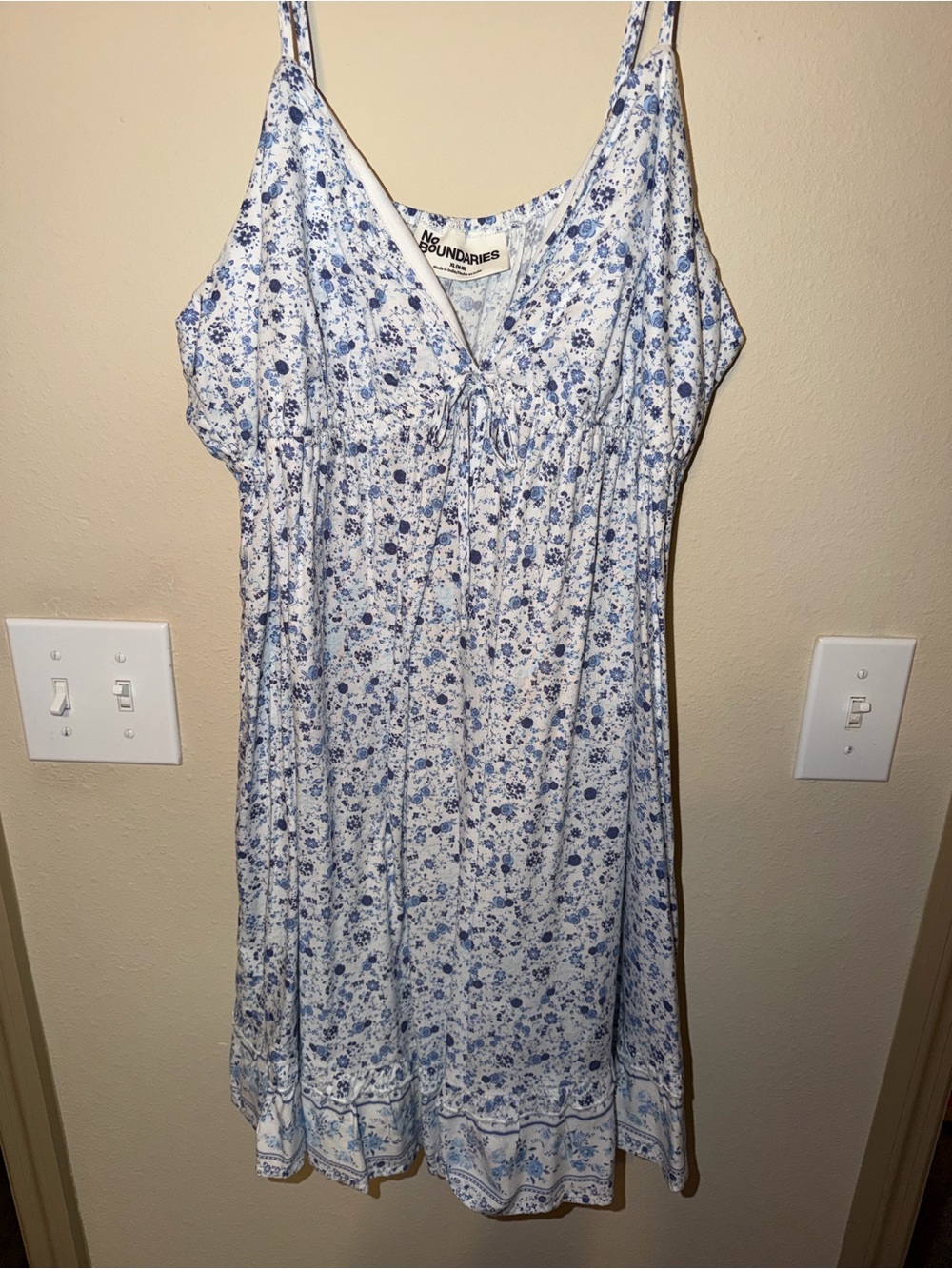 No Boundaries White and Blue Floral Mini Sundress
